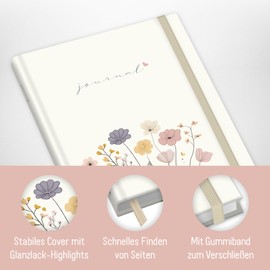 Häfft paper&you® Bullet Journal dotted A5 mit Gummiband Flower Joy 156 Seiten, Notizbuch gepunktet, Tagebuch - nachhaltig & klimafreundlich