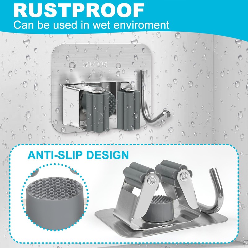 Wensdr 8 Pack Broom Holder Wall Mount, Stainless Steel Broom