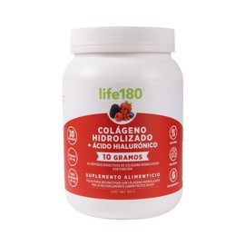 Life180, Colágeno Hidrolizado más Ácido Hialurónico en Polvo, Sabor Moras, 450gr. 30 Porciones