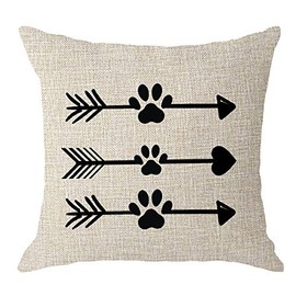 NIDITW Dogs Lovers Moms Gift Nordic Simple Abstract Arrows with Dog Paw Prints Cream Body Cream Burlap Throw Pillow Case Cushions Cover Pillow Sham Sofa Decorative Square 18x18 Inches