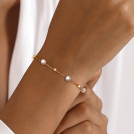 LOLIAS Pearl Bracelet Women's Bracelet Women's Pearl Bracelet Heart Stainless Steel Bracelets Women's Bracelet Women Pearl Jewellery Jewellery Gold/Silver