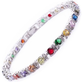 RIZILIA Round Multi-Color CZ and White Cubic Zirconia 18K White gold Plated Tennis Bracelet, 7"