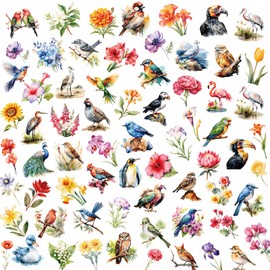 Bird and Flower Stickers Watercolor Spring Sticker Sheets for Kids Classroom DIY Art Crafts Scrapbooking Party Decorations Supplies 200Pcs