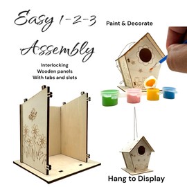 Wooden Birdhouse Crafting Kit: 12 DIY Unfinished Bird House with Paints and Brush (DIY)