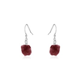 Ruby Raw Nugget Earrings in Sterling Silver