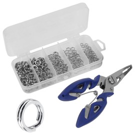 200pcs Assorted 5 Size Split Rings Stainless Steel Fishing Lures Tackle Connectors with Fishing Pliers