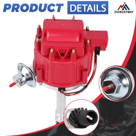 EVERESTWAY Racing Hei Distributor Compatible for Chevy/GMC SBC Small Block 65k coil 7500RPM 305 350 400 Red Cap and Rotor kit Replacement PC6001A HEI JM6500R PE350R