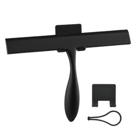 FY&XZH Never Rust Silicone Shower Squeegee for Glass Doors with Hook, Bathroom Cleaner Tool, Household Window and Mirror Squeegee, Ergonomic Thick Handle Squeegee for Shower Glass, 11-Inch (Black)