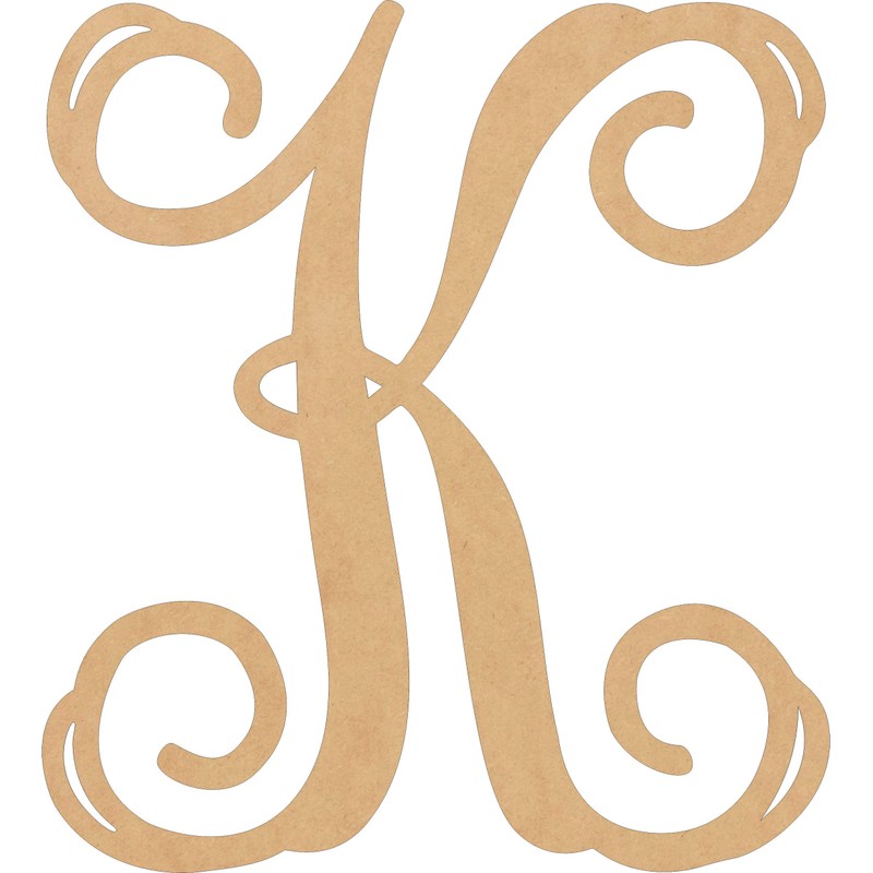 Wooden Letter 4" Blank K Vine Monogram Font MDF (Various