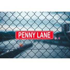 Penny Lane Sign Street Sign Rustic Sign for Door Name Plate Plaque Home Patio Garden Bar Farm House Garage Wall Decor Metal Tin Sign Red 16 x 4 Inch