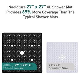 Naoloture Naoloture Large Black Square Shower Mat Non Slip 27 x 27 Inch, Shower Bath Mats Tub Mat for Inside Shower Bathroom Floor, Shower Stall Mats with Big Suction Cups Drain Holes, Easy Washable, BPA-Free