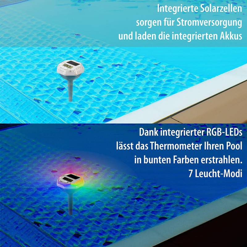 infactory Solar: Floating Pond & Pool Thermometer, RGB LEDs, LCD,