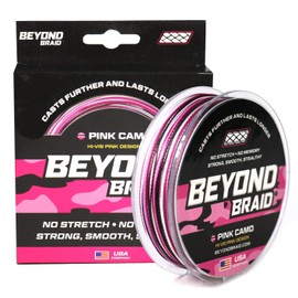 Beyond Braid Braided Fishing Line - Abrasion Resistant - No Stretch - Super Strong -Blue Camo, Moss Camo, White, Green, Pink, Blue, 4 Strand 8 Strand