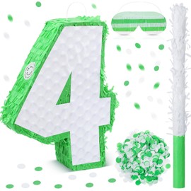 Soulchen Golf Pinata Set Sports Theme Number 16 Inch Pinata with Stick Blindfold Confetti for Golf Birthday Party Decoration(Number 4)