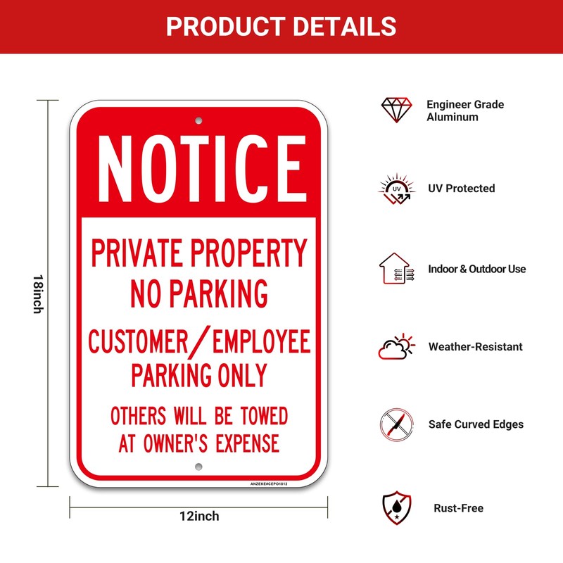 2Pack “Notice - Private Property No Parking, Customer/Employee Parking Only”