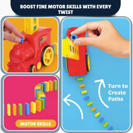 Atlasonix Domino Train - Domino Train for Kids, Automatic Truck Set, Toys for Autistic Kids Ages 3-5, Montessori Toys, Educational Toy, Birthday Present for 3-5 Year - 220 Blocks