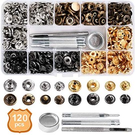 ZOYUBS Leathercraft Caulking Tool Set, Leather Craft Hammer Kit, Caulking Button, Hook, Snap Button, Studs, Bottom Tack, Rivet Parts, DIY Bag, Belt, Drilling, Punching Base, Button, Round Shape, 0.5 inch (12 mm), Double-sided Tools, 4 Types of Hooks (Gol