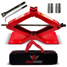 BullsArmor Scissor Jack Kit - 2 Ton (4,400 lbs) - Extra Wide Base - Universal Car Tool Kit with Ratchet & Lug Wrench - All-in-One Portable Emergency Case for Vehicle Lift & Tire Changes