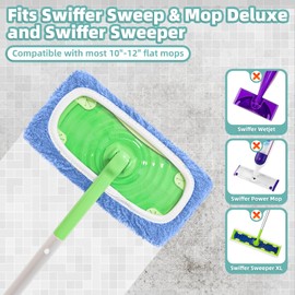 Reusable Mop Pads Compatible with Swiffer Sweeper Mop, Microfiber Dry Sweeping Cloths & Machine Washable Wet Pads Refill for Use on All Sealed Floors - Stone, Hardwood, Laminate & Tile (6 Blue)