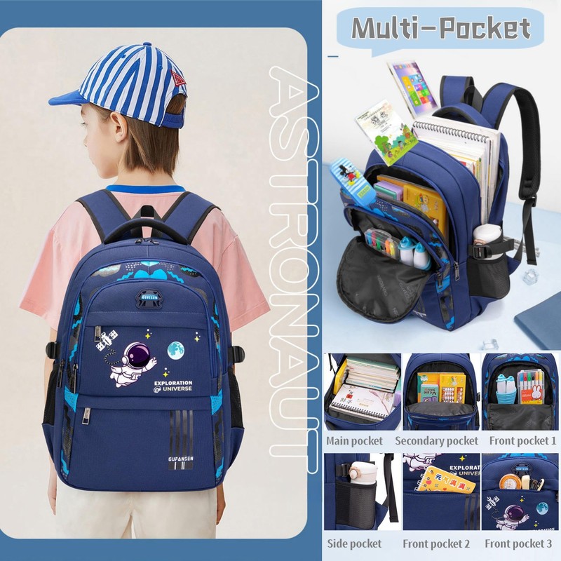 Space Childrens Backpack for Boys School, Multi-Pocket Boys School Bags