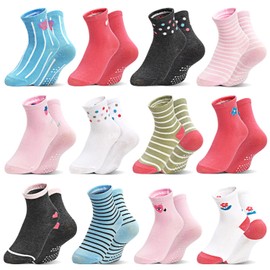 SkiBeaut - Calcetines antideslizantes para niñas, 12 pares de calcetines antideslizantes con agarres para niñas y niños pequeños, Puntos de amor (12 pares), 5-7 Años