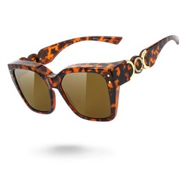 Meeloog Fit Over Sunglasses for Women TAC Design with Full Rim, Square Shape, and Polarized Lens ST0068 - Lightweight, Ultra Comfortable, UV Protection - Color: P1 Grey Tortoise Frame/Dark Grey Lens