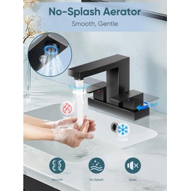 Cobbe Bathroom Faucets for Sink 3 Hole, Matte Black Bathroom Sink Faucet Square 4 Inch Centerset with Pop-Up Drain, 2 Handle and 2 Supply Hoses, Lead-Free Stainless Steel for Vanity, Rv, Farmhouse