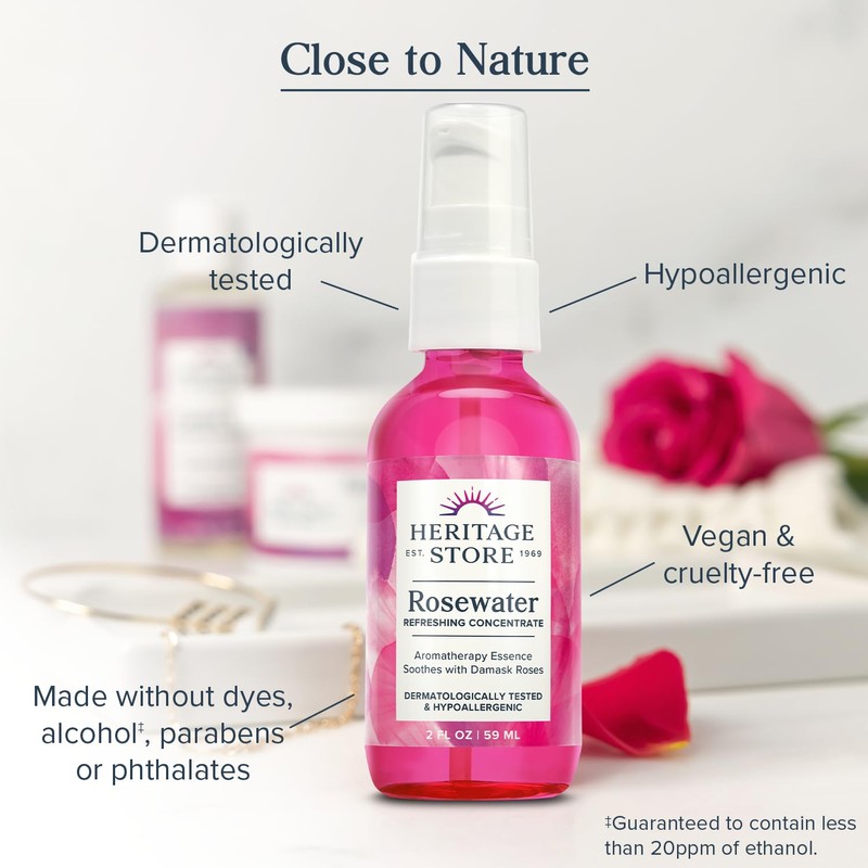 HERITAGE STORE Rosewater Concentrate - Aromatherapy Essence w/Damask Rose -