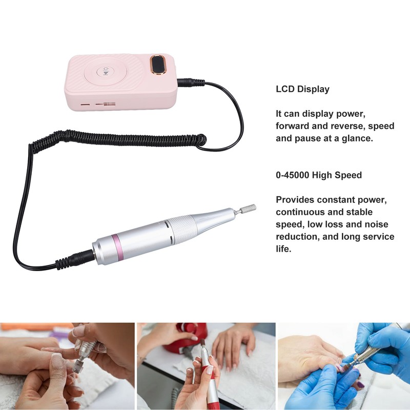 Nail Drill Machine Rechargeable Portable 0‑45000rpm LCD Display Electronic Nail