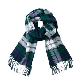 CALVIN & OLIVIA Cashmere Feel Scarf Soft Winter Soft Tartan Plaid Fashion Scottish Check Multi-Color Gift for Men Women Green Navy Plaid