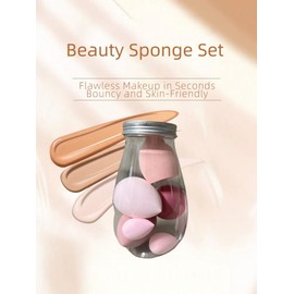 Beauty Sponge Set in Bottle, 6 Pack Makeup Sponges (4 Large + 2 Mini), Soft Non-Absorbent Blenders for Foundation, Dry & Wet Use, Yellow Purple Pink Matcha Green (Pink)