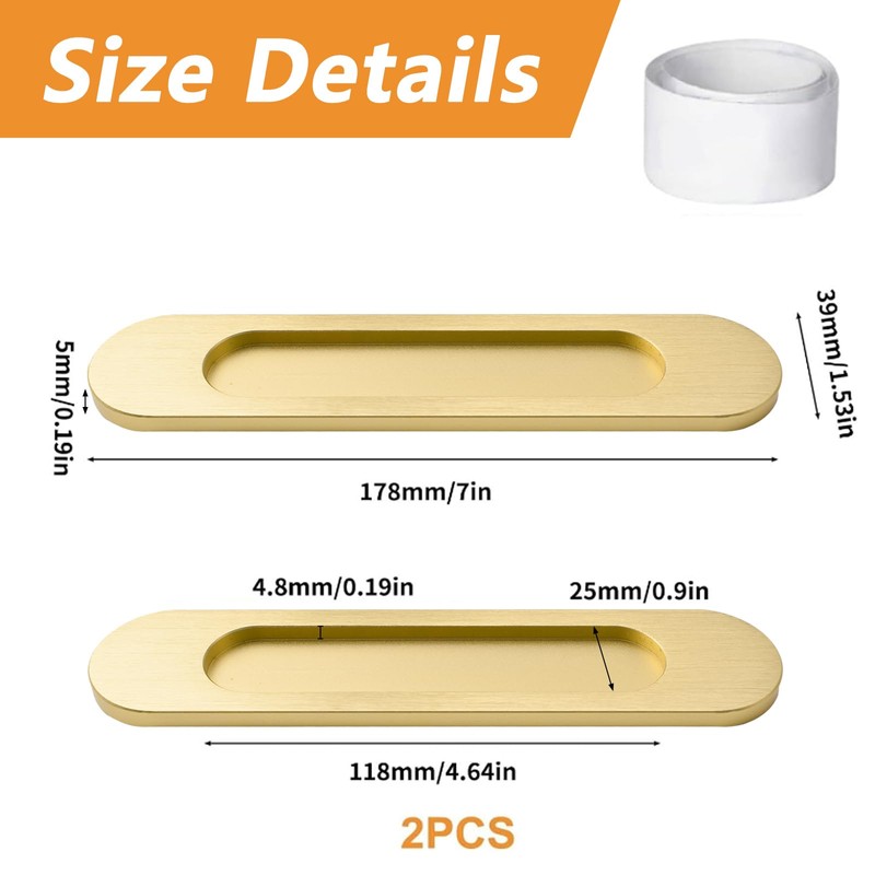 MOROBOR Self-Stick Oval Sliding Door Pulls, 2pcs Brushed Gold Aluminum