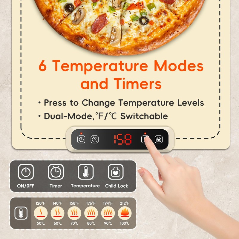ByNaRIX Warming Mat for Food, 6 Temp Adjustable Silicone Electric