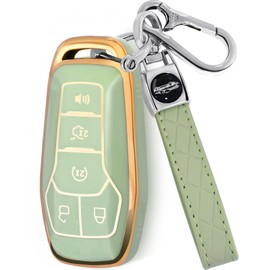 XIYANG TRADE for Ford Key Fob Cover with Keychain, Soft TPU Key Fob Cover Case Shell Compatible with Ford Mustang Fusion F150 Explorer Edge Lincoln MKC MKX MKZ Smart Remote Holder (Green, 5 Button)