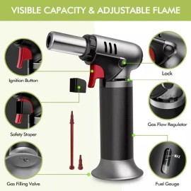 Homitt Butane Torch with Fuel Gauge, Refillable Soldering Cooking Torch Lighter