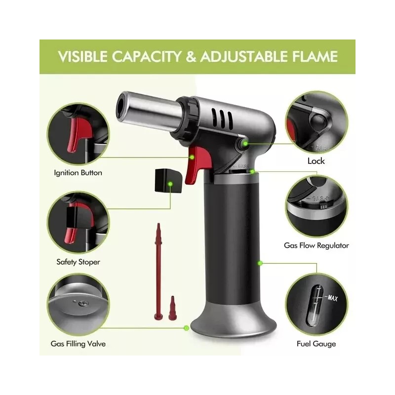 Homitt Butane Torch with Fuel Gauge, Refillable Soldering Cooking Torch