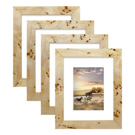4 Pack Burl Wood Photo Frame Picture Frame 8x10 matted to 5x7 Burl Wood Picture Frames - NATURAL FINISH Picture Frames for Family Photos - Elegant Wall Hung and Tabletop Decor in Bulk
