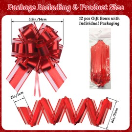 NEWMIAO NEWMIAO 12Pcs Red Gift Wrapping Bows for Presents, Large Gift Wrap Ribbon Pull Bows for Baskets, Christmas Tree, Gift Ribbon Bows for Christmas Valentine's Day, Wedding Decoration Accessories (Red)