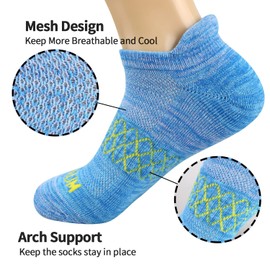 BIOAUM Womens Running Socks Low Cut-6 Pairs Cotton Cushioned Athletic Socks with Tab Arch Support