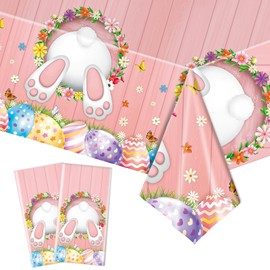 2Pcs Easter Table Cloth,137*274cm Easter Party Table Cover,Colorful Bunny Eggs Easter Party Tableware Decor Waterproof Plastic Table Covers for Easter Kids Adult Party Supplies Table Decoration
