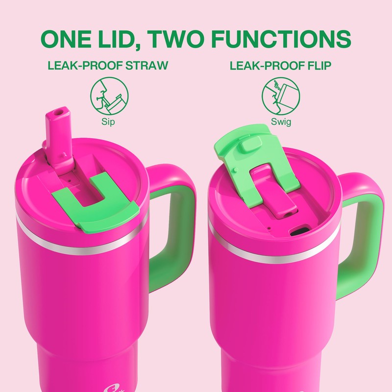 ENCOOL 32 oz Tumbler with Handle and Straw: Stainless Steel