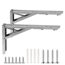 Fatiya Folding Shelf Brackets Stainless Steel 10 Inch Heavy Duty Countertop Extender Collapsible Up to 300 lbs for Wall Mounted 2 Pack