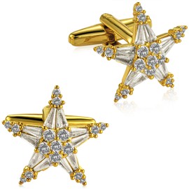 HAWSON Mens Cuff links with Crystal, Gold Cufflinks for Men Black Dress Shirt Wedding Business Birthday Anniversary, Gift Box Packed