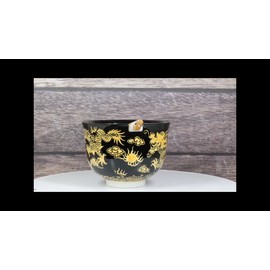 Black And Yellow Dragon King Ceramic Donburi Ramen Bowl With Chopsticks Set