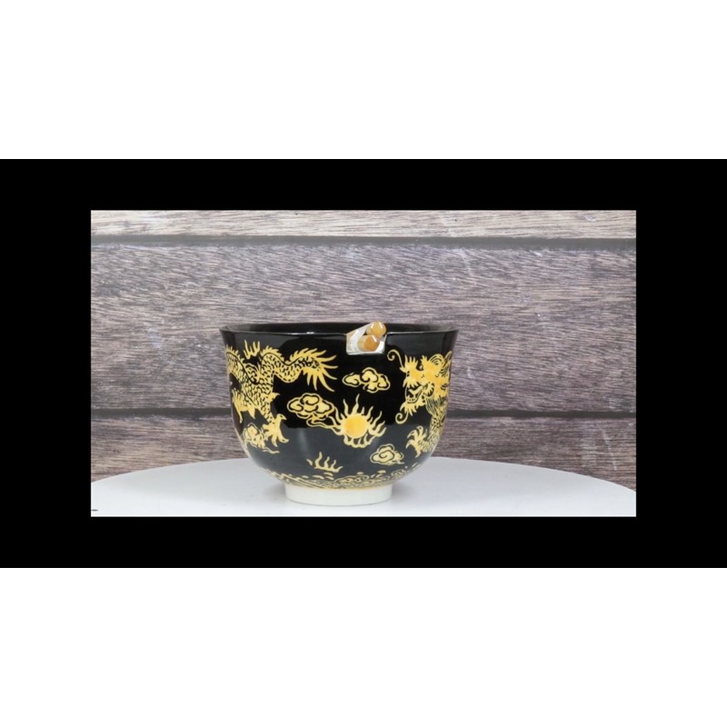Black And Yellow Dragon King Ceramic Donburi Ramen Bowl With