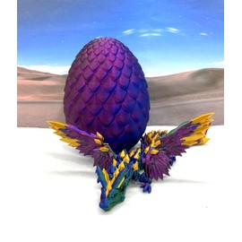 Crystal Winged Dragon with Dragon Egg, 3D Printed Articulated Dragon with Wings, Red Green Blue Gold Winged Dragon, Fidget ADHD Autism Toy CW001-RGBGD