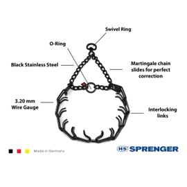 Herm Sprenger Black Stainless Steel Prong Dog Anti Pull Training Collar with Swivel Ultra-Plus Pet Pinch No-Pull Collar, Made in Germany 3.2mm x 23in