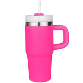 14 oz Tumbler with Handle and Straw, Kid Tumbler with Lid and Straw, 304 Stainless Steel Child Tumbler, School Sports Outdoor (Hot Pink)
