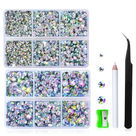 6500 Pieces AB Rhinestones, Hotfix Rhinestones, Clear Rhinestones with Flat Back, Nail Stones, Round Crystal Rhinestones for Crafts, with Wax Pen and Tweezers Kit