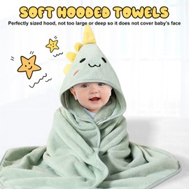 Moorstdel 3 Pcs Hooded Baby Towel, Ultra Soft Newborn Towels, unique Animal Design Baby Towel Set with Hood, Super Absorbent, baby essentials for newborn, for Newborn Baby Boy and Girl, 80x80cm
